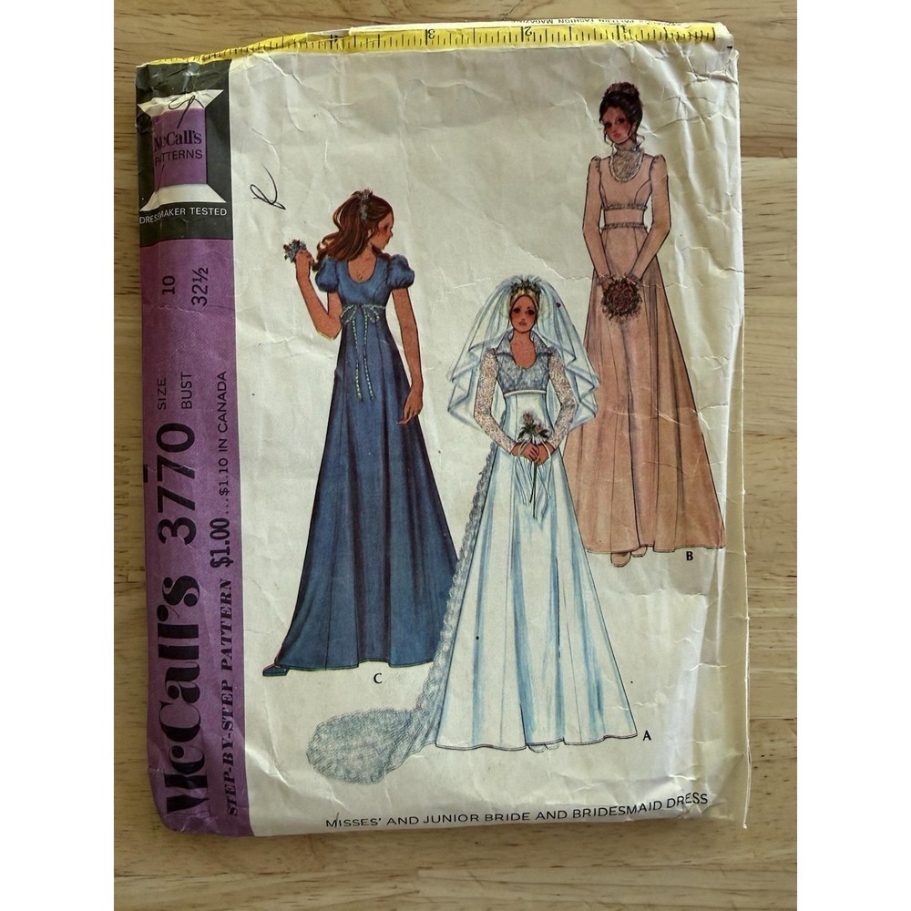 McCall's Pattern 3770 Misses'‎ Bride & Bridesmaids Dress Wedding Gown Size 10